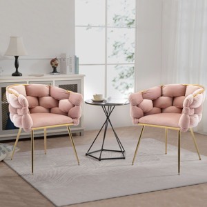 Velvet Living Room Accent Armchairs Set of 2, Modern Tufted Barrel Chairs with Gold Metal Legs, Upholstered Vanity Chairs with Back – Cuddlewood - 1 of 4