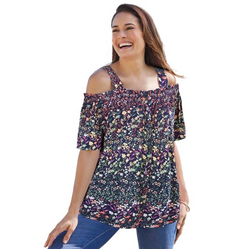 Woman Within Women's Plus Size Printed Cold-shoulder Blouse - 34/36 ...