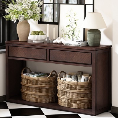 NicBex Rustic Wooden Console Table with Storage Drawers & Open Shelf,Elegant Sofa Table for Entryway,Hallway,Living Room