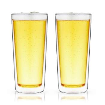 1 Pint Beer Glasses - 2 Pack – Elegant 16 oz Tall Clear Drinking Glass and All Purpose Tumblers – Pub Style Design for Home Dinning Bars A