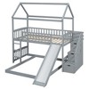 TIRAMISUBEST Twin Over Full Size Bunk Bed with Slide, Pine Wood House Bed Floor Bunk Bed with Storage Staircase and Roof Design - 4 of 4