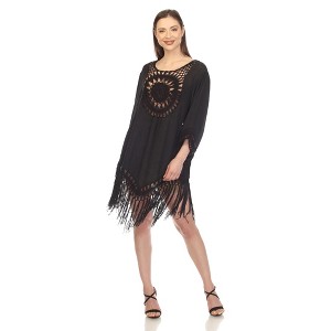 Women's Crocheted Fringed Trim Dress Cover Up - White Mark - 1 of 4