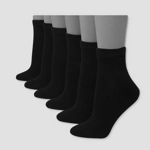 Hanes Premium 6 Pack Women's Cushioned Ankle Socks - Black 5-9