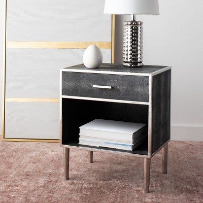Tammy Transitional Black Faux Shagreen Silver Accent Nightstand