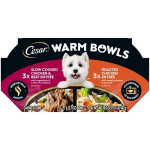 Cesar Warm Bowls Chicken and Beef Flavor Variety Pack Adult Wet Dog Food - 16.2oz/6ct - 1 of 4