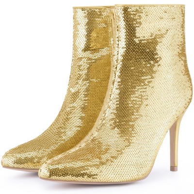 BLISSFUL STEP Women's Stiletto Heel Pointed Toe Party Sequin Dressy Ankle Boots