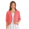 Collections Etc Open-Front Stitched Short Sleeve Shrug, Lightweight Layer Piece with Scalloped Trim - 2 of 3