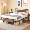 Alkmaar Metal Platform Bed Frame with Storage Bedside, Rustic Vintage Wood Headboard, Mattress Foundation, Strong Metal Slats Support - 3 of 4