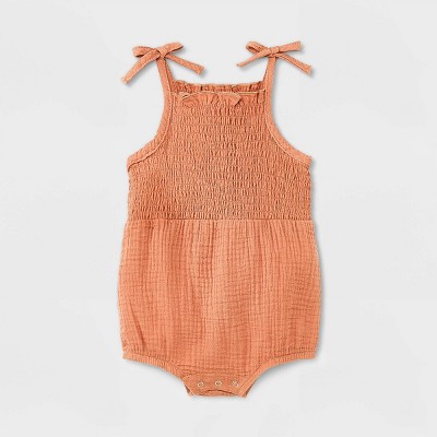 Image of Grayson Mini Baby Girls' Gauze Romper - Tan Newborn