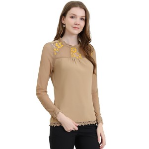 INSPIRE CHIC Women's Elegant Lace Sleeve Scalloped Trim Summer Casual Chiffon Blouse - 1 of 4