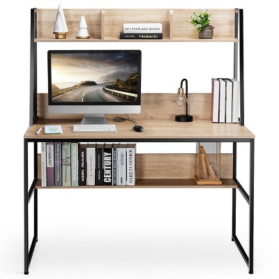 Bestier Computer Home Office Desk With Metal Frame, Hutch, Bookshelf, Under  Desk Storage, And Working Table For Small Bedroom Space : Target