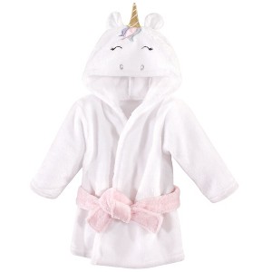 Hudson Baby Infant Girl Plush Animal Face Bathrobe, Multicolor Unicorn, 0-9 Months - 1 of 1