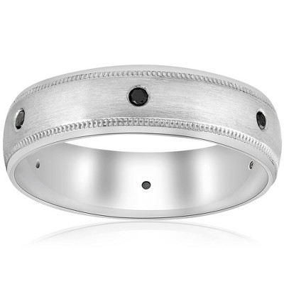 Pompeii3 Black Diamond Mens Wedding Ring 10k White Gold - Size 6