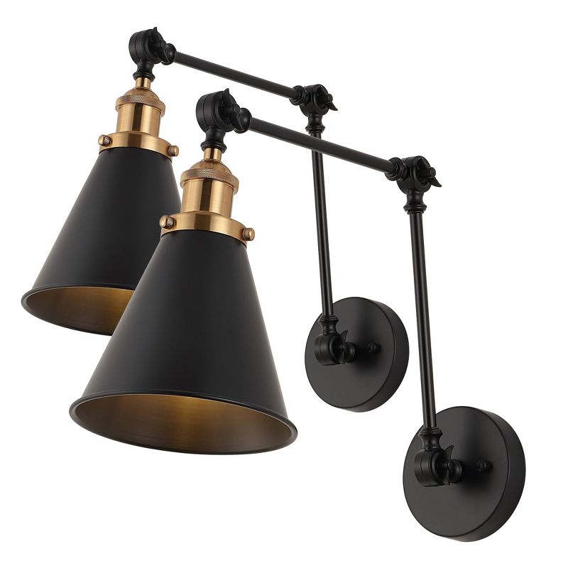 (Set of 2) 7&#34; LED Rover Adjustable Classic Glam Arm Metal Wall Sconce Black/Brass - JONATHAN Y, 1 of 7