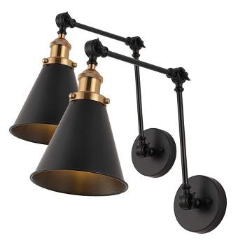 (Set of 2) 7" LED Rover Adjustable Classic Glam Arm Metal Wall Sconce Black/Brass - JONATHAN Y