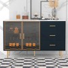 Modern Sideboard with Marble Sticker Top, Amber-Yellow Tempered Glass Doors, Adjustable Shelves, 3 Drawers, Gold Metal Legs & Handles - 2 of 4