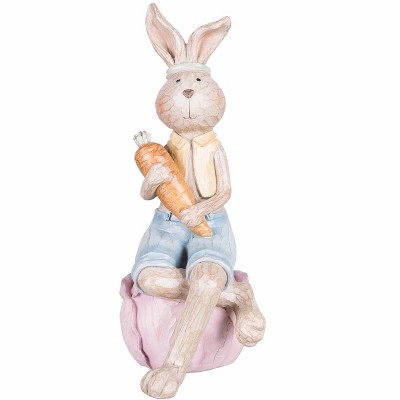 Spring Sitting Bunny Couple Figurines with Carrots in Pastel Colors