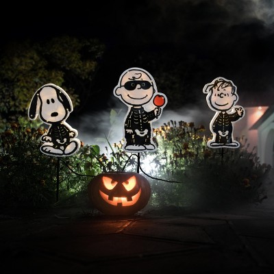 Peanuts Bone Parade Led Pathway Markers 1 Dimensional Flat 3 Piece Set Halloween Yard Art