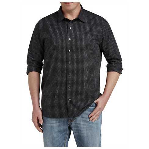 DXL Synrgy Big and Tall Large Plaid Sport Shirt, Black Grey, 1XL