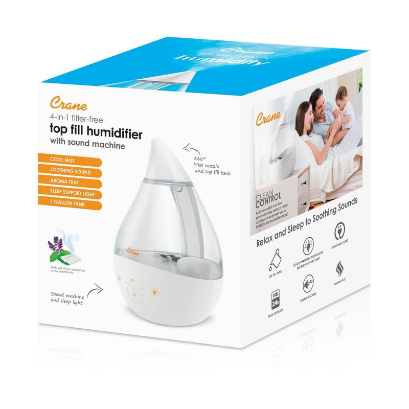 Crane Drop 4-in-1 Ultrasonic Cool Mist Humidifier with Sound Machine - 1gal, 3 of 14