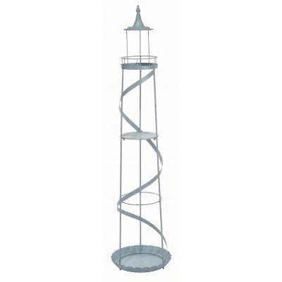Transpac Metal 57.75 in. Silver Spring Lighthouse with Shelf Home Decorations for Tabletop or Mantel
