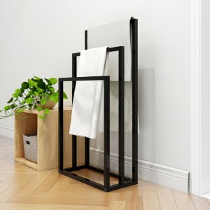 Standalone Metal Towel Holder Three-Shelf Hand Towel Stand Holder Organizer for Bathroom Accessories, Black - 1 of 4