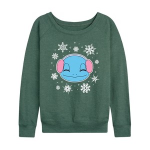 Women's - Pokémon - Squirtle And Snowflakes Lightweight French Terry Wide Neck Long Sleeve Shirt - 1 of 4
