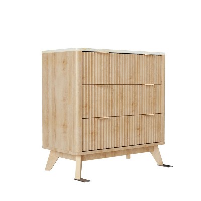 SinCiDo Modern 32" Tall Fluted Nightstand w/Faux Marble Top, Curved Profile, 3 Drawer Storage Bedside Tables for Bedroom, Living Room