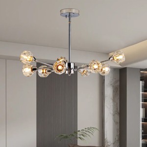 BAOURE Modern Crystal Chandeliers 28", 9 Lights Chrome Chandelier for Living Room Bedroom, Kitchen Light Fixtures,Dining Room Chandelier Over Table - 1 of 4