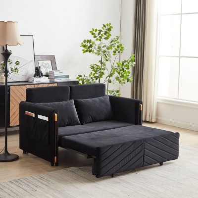 NicBex Convertible Sofa Bed Couch with Arm Pockets & Adjustable Backs,Velvet Upholstered Loveseat Sofa for Living Room,Bedroom