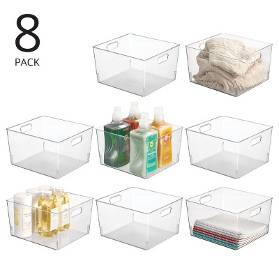mDesign Large Plastic Household Storage Organizer Bin - Handles, 8 Pack, Clear, USA Made