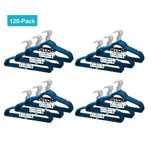 J&V TEXTILES 120pk Premium Velvet Non-Slip Hanger with 360 Degree Rotatable Hook Navy Blue - 1 of 4