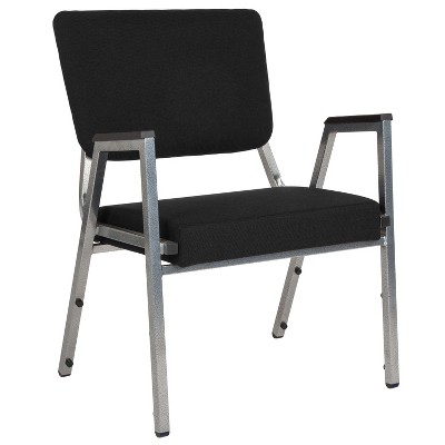 Elegant Stacking Black Fabric &amp; Silver Metal Reception Arm Chair