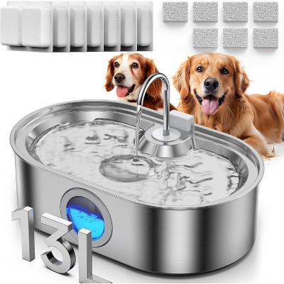 3.4Gal Dog Water Fountain for Large Dogs, 13L Stainless Steel Large Pet Fountain with Deeper & Wider Drinking Area