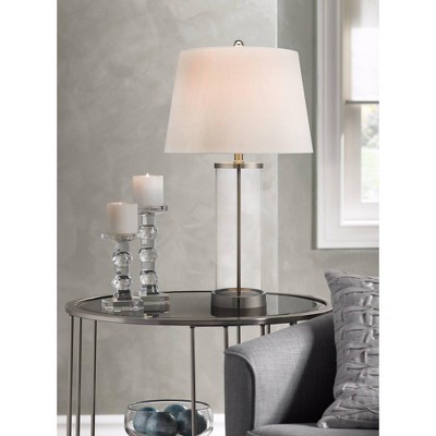 26.25" Clear Glass Cylinder Table Lamp with White Drum Shade