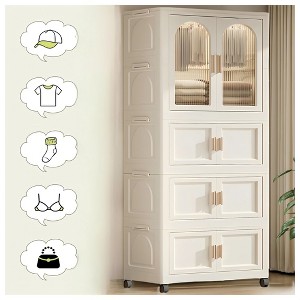 ORRD 25.59" Folding Wardrobe with Wheels, Portable Closet Organizer with Magnetic Door & Multi-Tier Storage - 1 of 4