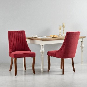 Set of 2 Upholstered Dining Chairs with High Backrest, Rayon Cloth Flocking Linen, Foam Cushion, and Curved Solid Wood Legs for Dining Room - 1 of 4