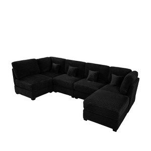 TiramisuBest 123" Modular Sectional Couch, U-Shaped Deep Seat Sofa with Chaise & Bed, Orange Corduroy 6-Seater - 1 of 4