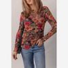 Amaryllis Women’s Mesh Floral Print Fitted Long Sleeve Lettuce Hem Sheer Stretch Top Lightweight - 4 of 4