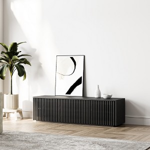 POVISON 59" Modern Minimalist Wood TV Stand, Slatted Entertainment Center, Media Console, Black TV Console, Fully-Assembled, Perfect for 45-inch TVs - 1 of 4