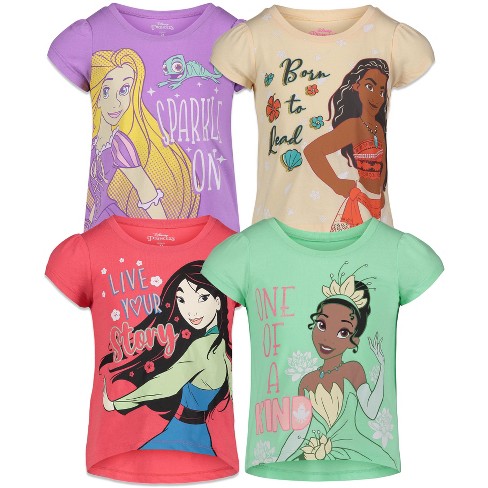 Disney Princess Mulan Rapunzel Moana Tiana 4 Pack Short Sleeve Graphic T-Shirt 