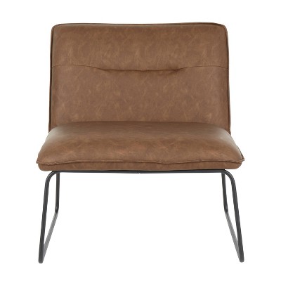 Espresso Faux Leather Industrial Slipper Chair with Metal Legs