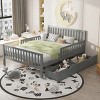 Full Size Wood Platform Bed, Bed with Guardrails on Both Sides and Two Storage Drawers, Modern Design Bed with Pinewood Frame-Baofuwish - 2 of 4