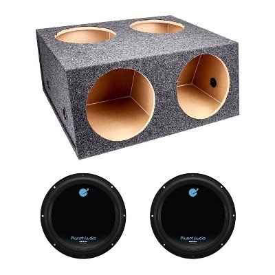 QPower 4 Hole 12 Inch Sealed Divided Subwoofer Enclosure and Planet Audio AC12D 1800 Watt Car Audio Power Speakers with Dual Voice Coil (2 Pack)