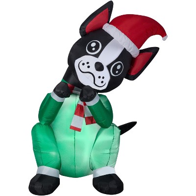 Gemmy Animated Christmas Airblown Inflatable Begging Dog Boston Terrier, 6 ft Tall, Multicolored