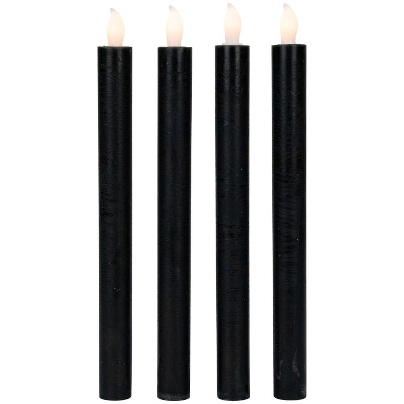 Northlight Set of 4 Solid Black LED Flickering Flameless Halloween Taper Candles 9.5", 1 of 7
