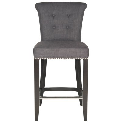 26" Cushioned Counter Height Barstool Hardwood Dark Gray - Safavieh