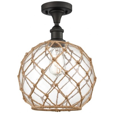 Farmhouse Rope - 1 Light Semi-Flush Mount In Industrial Style-15 Inches Tall and 10 Inches Wide