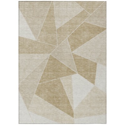 Beige Tan And Ivory Geometric Washable Indoor Outdoor Area Rug