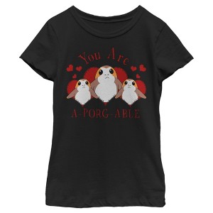 Girl's Star Wars Valentine's Day You Are A-Porg-Able T-Shirt - 1 of 4